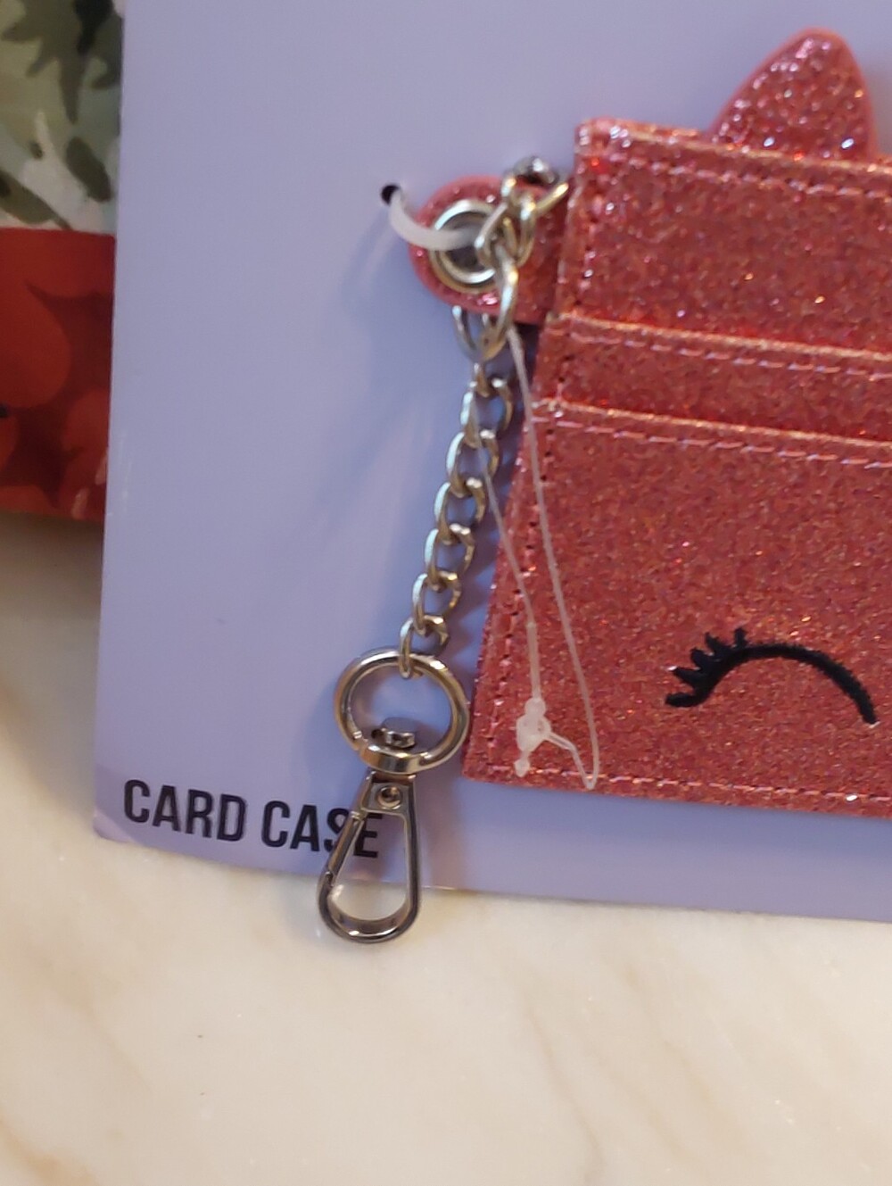 NWT Madden Girl Pink Card Holder, Glittery Small Wallet With Silver Key Chain - Picture 4 of 6